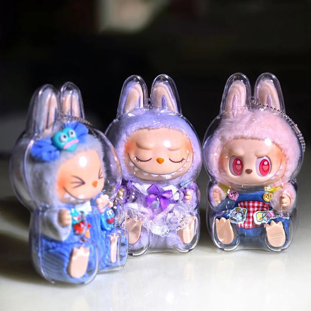 For Labubu Transparent Protective Cover Monster Labubu V2 Sit Party Transparent Protective Shell Monster Toy Storage Case