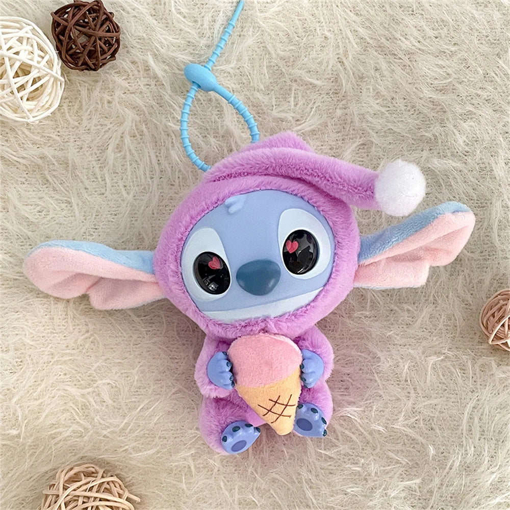 Lilo & Stitch Vinyl Plush Doll Pendant Disney Pajamas Stitch Cute Key Ring Cartoon Plushies Bag Keychain Gifts Kids Toys