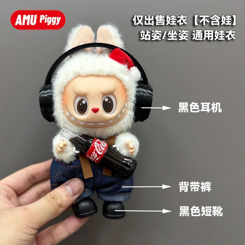 17CM Clothes Doll DIY Accessories Pull Cloth Cola Happiness Factor Labubu Clothes Set Doll Outfit Have Shoes