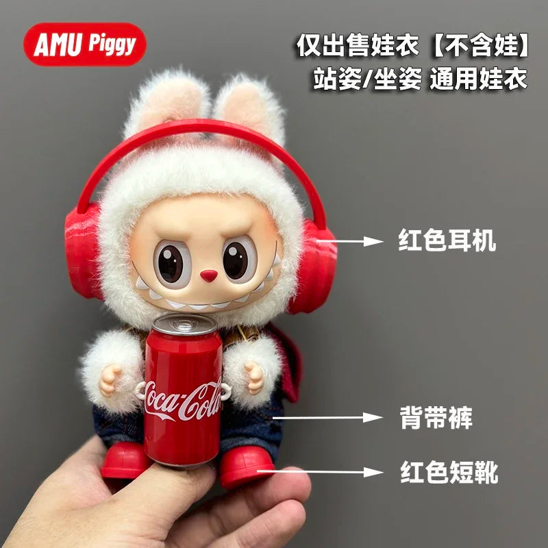 17CM Clothes Doll DIY Accessories Pull Cloth Cola Happiness Factor Labubu Clothes Set Doll Outfit Have Shoes