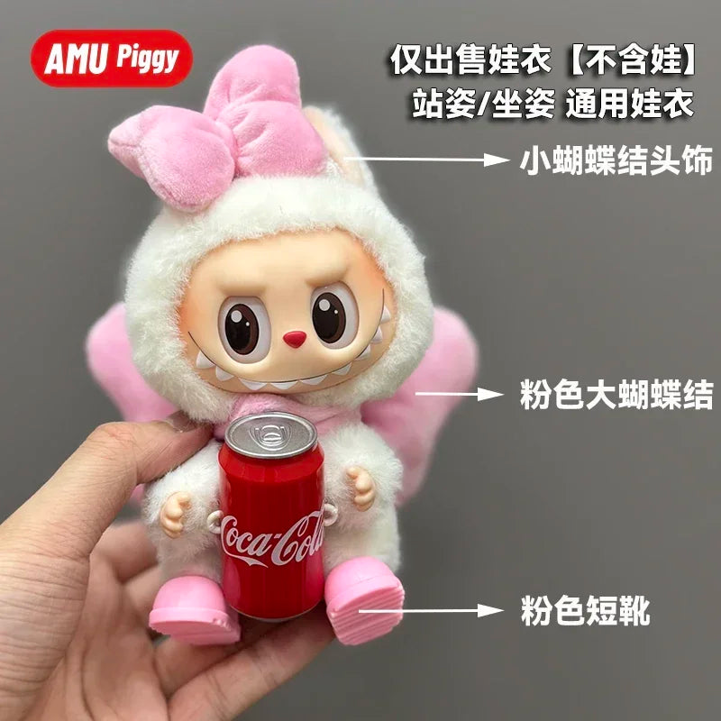 17CM Clothes Doll DIY Accessories Pull Cloth Cola Happiness Factor Labubu Clothes Set Doll Outfit Have Shoes